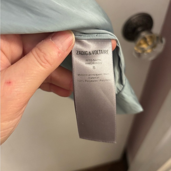 Zadig & Voltaire light blue/ grey Ritu Satin Mini Dress boho S - Picture 6 of 6